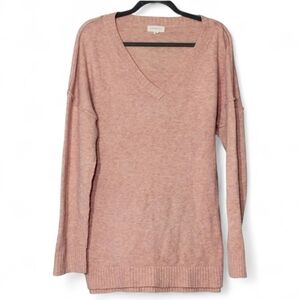 Promesa Coral V Neck Slouchy Tunic Sweater M Exposed Seam Boho Relaxed Knit